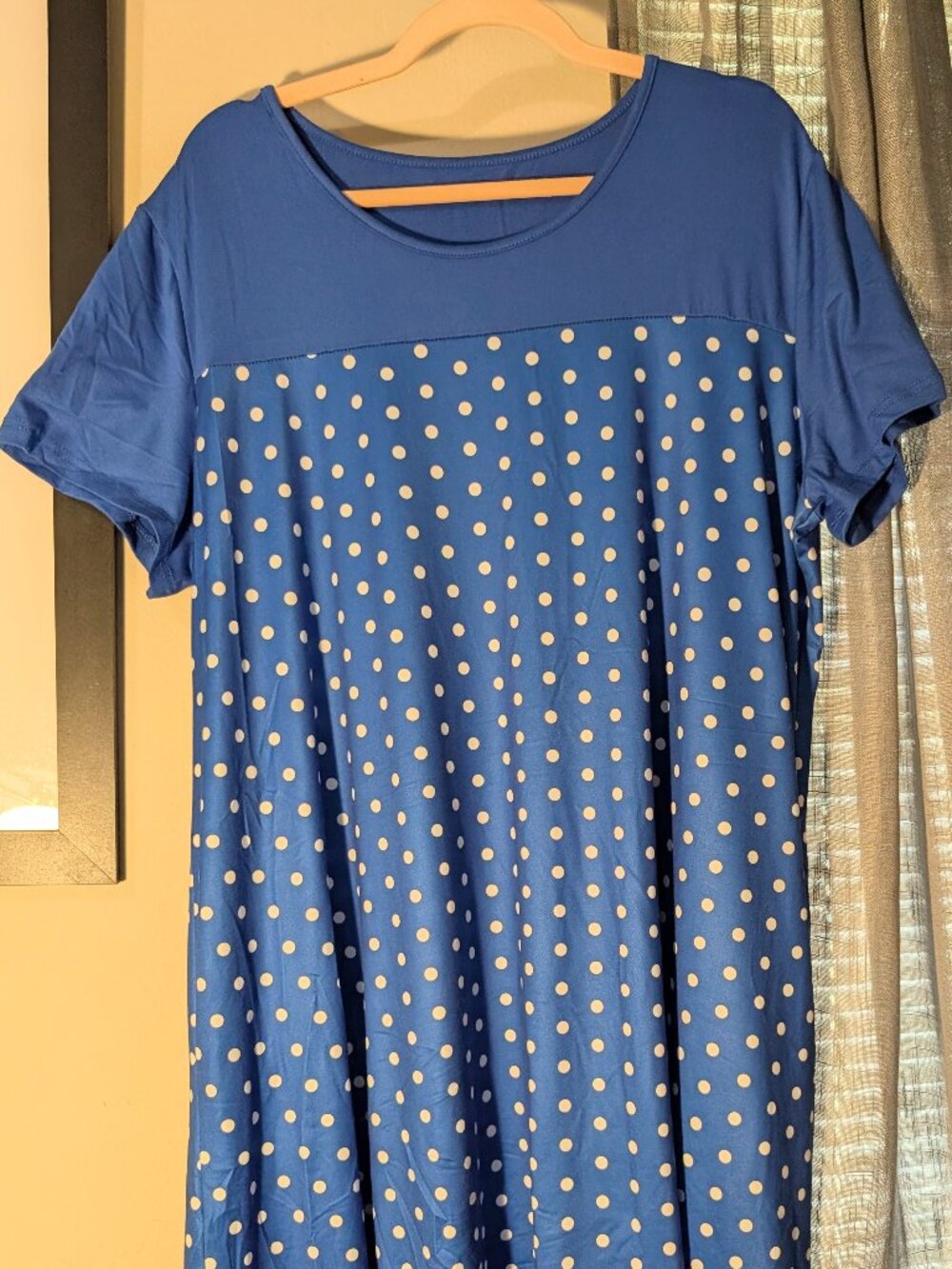 Blue and White Polka Dot Soft Shift Midi Dress Sevevn Size 2XL